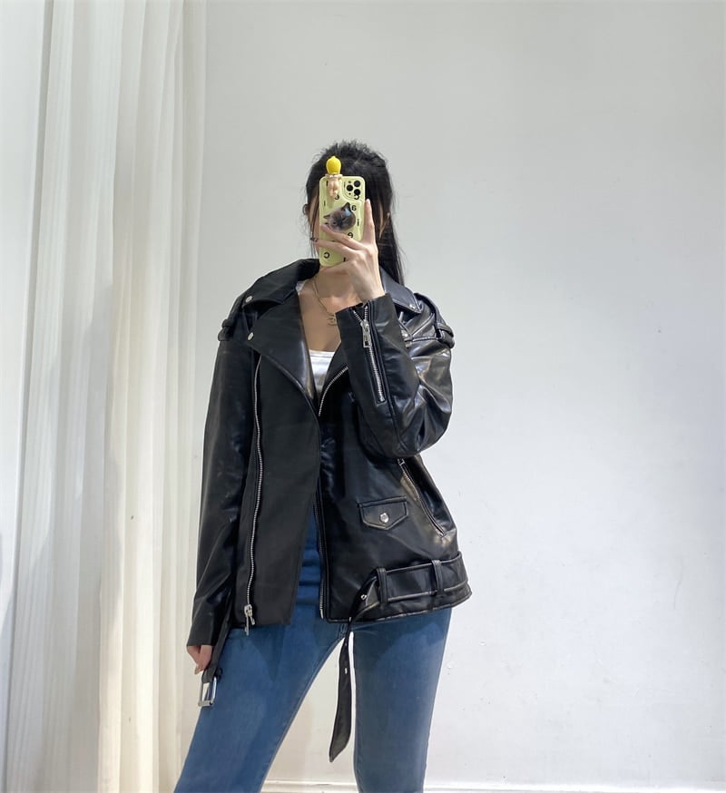 Women-2022-Spring-Fashion-Black-Faux-Leather-Jacket-Ladies-Casual-Zipper-Biker-Coat-Female-Autumn-Loose-4 Women 2022 Spring Fashion Black Faux Leather Jacket Ladies Casual Zipper Biker Coat Female Autumn Loose 4