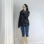 Fashion Black Faux Leather Jacket Ladies 6 Women 2022 Spring Fashion Black Faux Leather Jacket Ladies Casual Zipper Biker Coat Female Autumn Loose 5