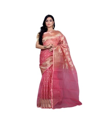 Pink Silk Jamdani Sare